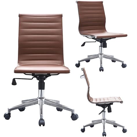Buy Homelala Brown Modern Mid Back Office Chair Armless No Arms Ribbed