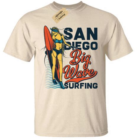 San Diego Big Wave Surfing T Shirt Mens Surf Beach Surfers Top Tee Usa