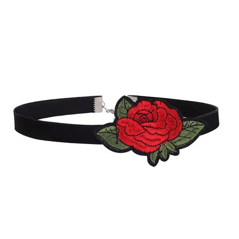 Fashion Personality Choker Necklace Flower Embroidery Rose Black Velvet