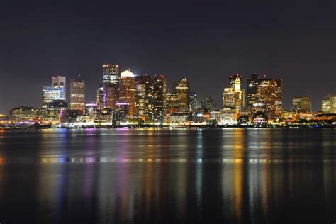 Boston Skyline At Night Massachusetts Usa Stock Image Image Of