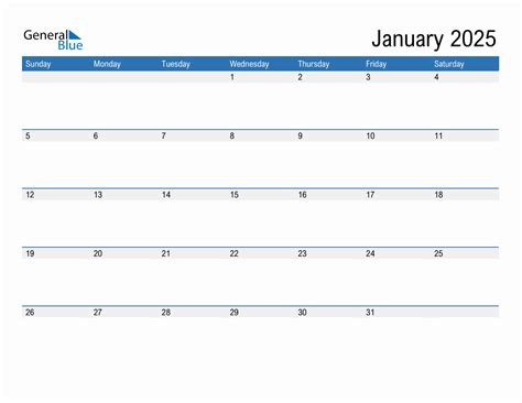 January 2025 Monthly Calendar Pdf Word Excel