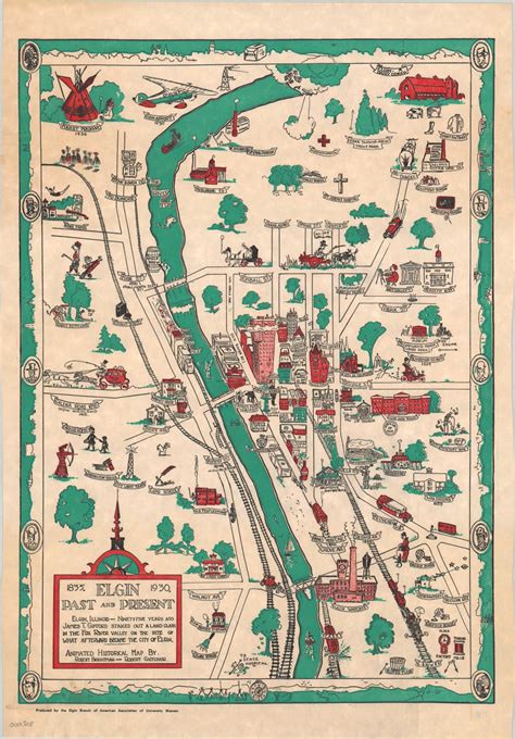 Pictorial Map Of Elgin Illinois 1835 1930 Relgin