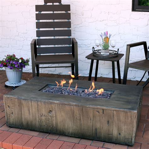 Sunnydaze 48 Inch Rustic Faux Wood Outdoor Propane Gas Fire Pit Table T