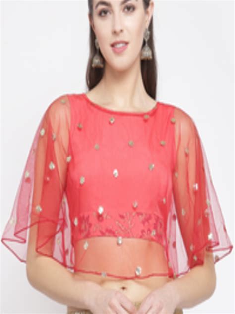 Buy Studio Rasa Red And Gold Coloured Geometric Embellished Cape Sleeves
