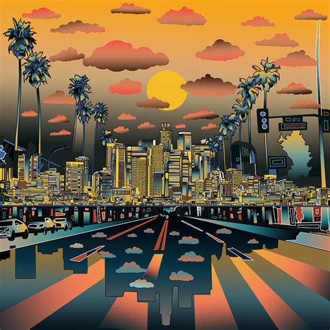 Los Angeles Skyline Abstract 2 Painting By Bekim Art