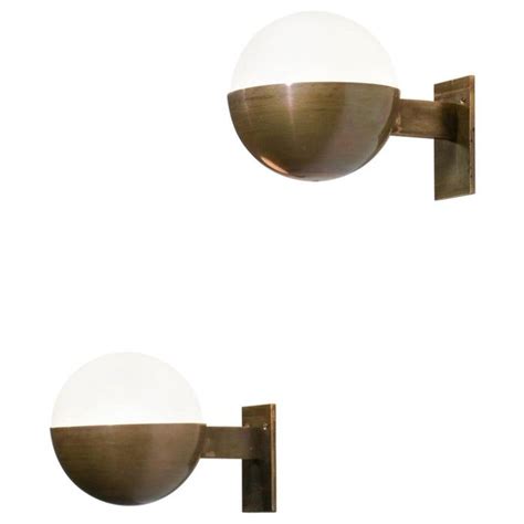 Pair Of Modern Italian Sconces Dino Opaline And Solid Brass Vintage