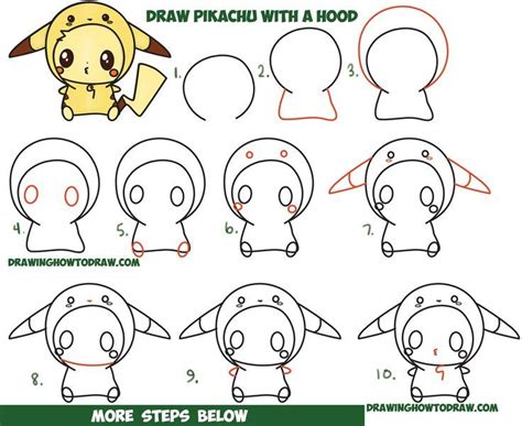 How To Draw Cute Pikachu With Costume Hood From Pokemon