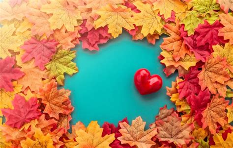 Wallpaper Autumn Leaves Love Heart Red Love Heart Autumn Leaves
