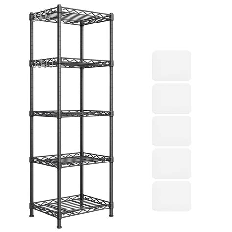 buy songmics kitchen metal shelves 5 tier wire shelving unit with 8 hooks narrow storage rack