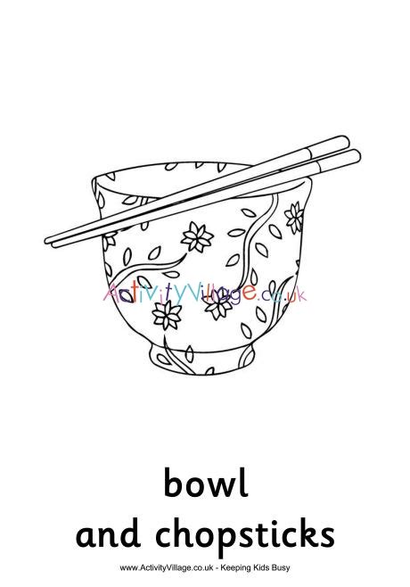 Free chopsticks, the traditional utensils to eat in the countries of the far east coloring and printable page. Bowl And Chopsticks Colouring Page