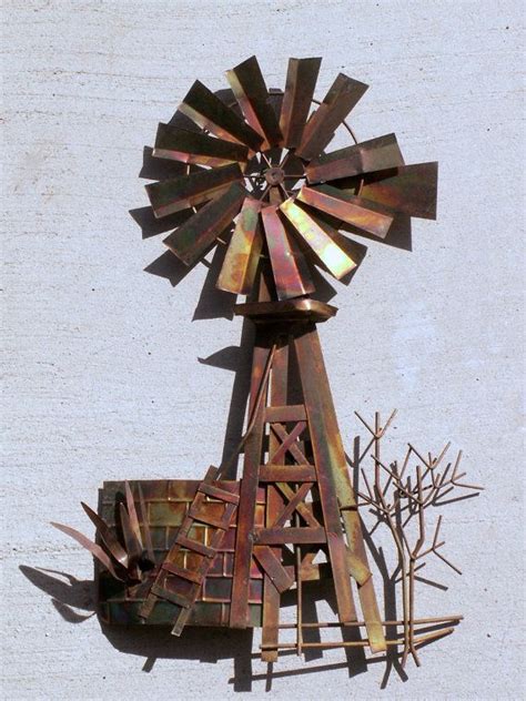 Vtg Country Metal Art Windmill Scene Metal Art Metal Wall Art Windmill