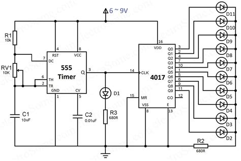 Led Chaser Using 4017 Counter And 555 Timer