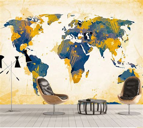 Bacaz Large World Map Wallpaper Mural For Living Room 3d Wall Murals