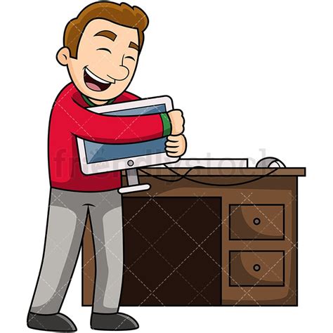 Man Loving His Computer Cartoon Vector Clipart Friendlystock