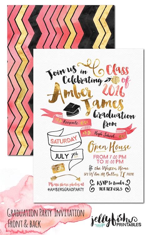 Unique Graduation Party Invitation For By Jellyfishprintables