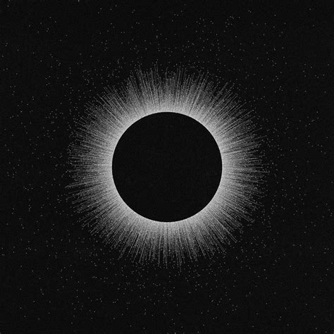 A Black And White Photo Of The Sun In The Dark Sky With Stars Around It