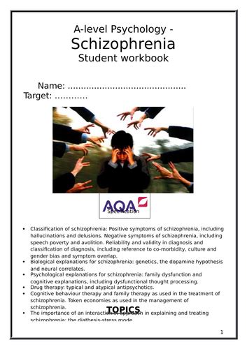 Aqa A Level Psychology Schizophrenia Workbookbooklet Teaching Resources
