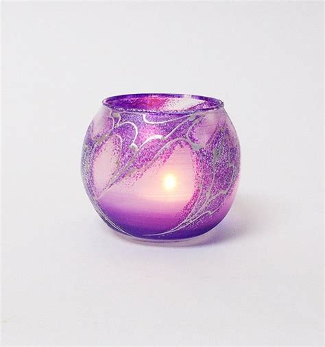 Purple Candle Holder Hand Painted Glass Sphere Tea Light Holder Home