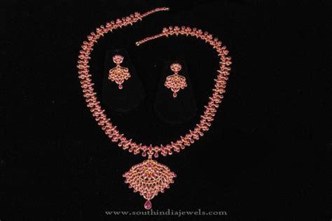 22k gold cz ruby necklace set south india jewels