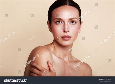 Beauty Woman Portrait Nude Makeup Shooted Stock Photo