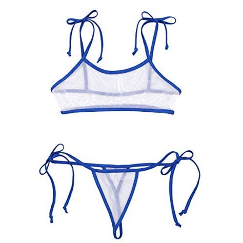 iefiel women see through micro bikini mesh micro bra top with g string thong bathing suit mini