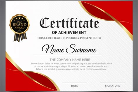 An Award Certificate With Red And Gold Stripes