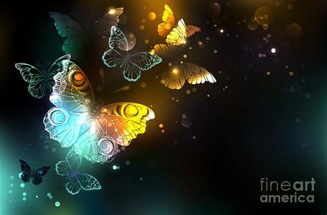Luminous Butterflies In Flight Glowing Butterfly Digital Art By Amusing