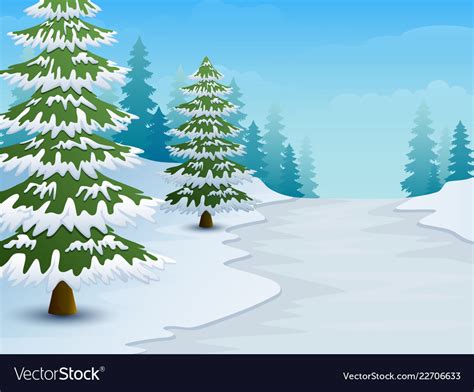 Cartoon Of Winter Landscape With Snowy Ground And Vector Image
