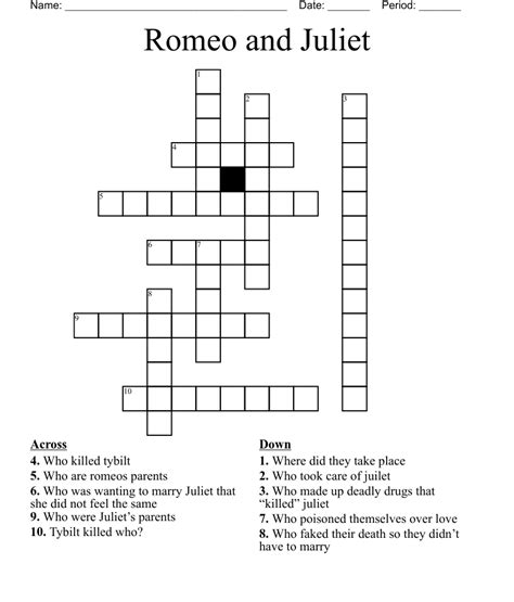 Romeo And Juliet Crossword Wordmint