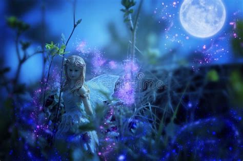 Image Of Magical Little Fairy In The Night Forest Stock Photo Image