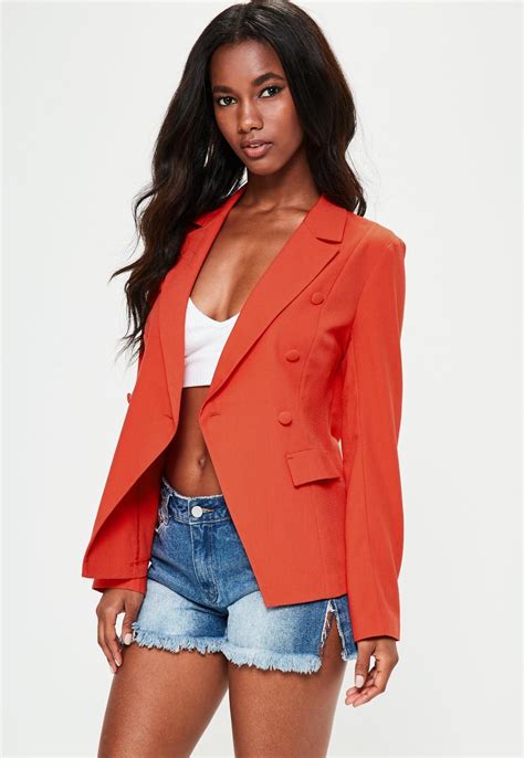 Orange Military Style Crepe Blazer Missguided Coats Jackets Women