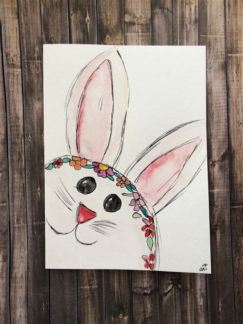 Watercolor Easter Card Watercolor Easter Bunny Card Homemade Etsy Easter Drawings Easter