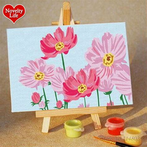Diy Small Frame Picture Painting By Numbers Pink Flower