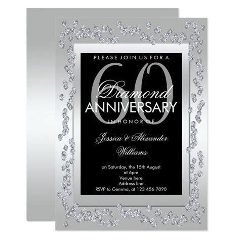 Stylish Diamonds Silver 60th Wedding Anniversary Invitation Zazzle