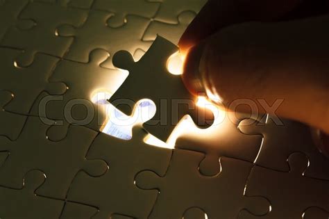 Hand Insert Missing Jigsaw Puzzle Piece Stock Image Colourbox