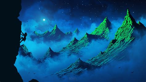 Clouds And Mountains Artwork Digital Art Mountains Night Hiking Hd