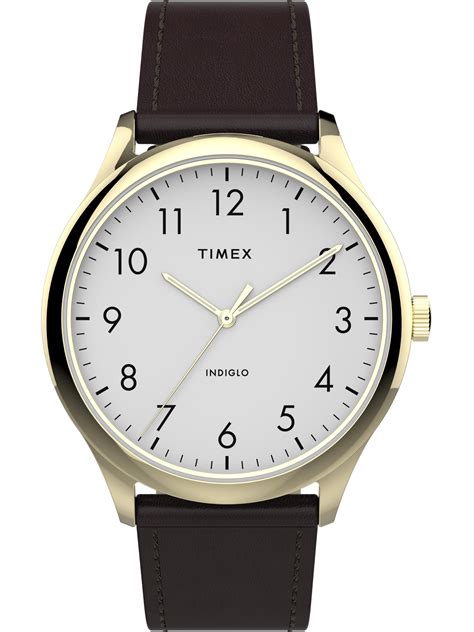 Timex Mens Modern Easy Reader 40mm Browngoldwhite Genuine Leather