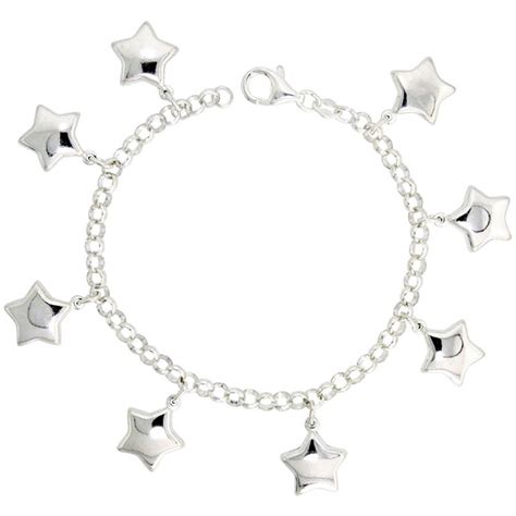 Revoni Sterling Silver Charm Bracelet W Puffy Stars 1116 17mm