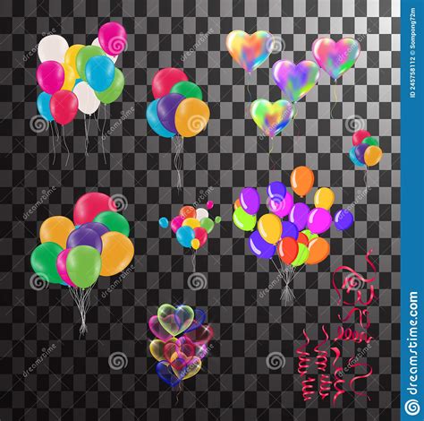 Bunches And Groups Of Colorful Helium Balloons Isolated On Transparent