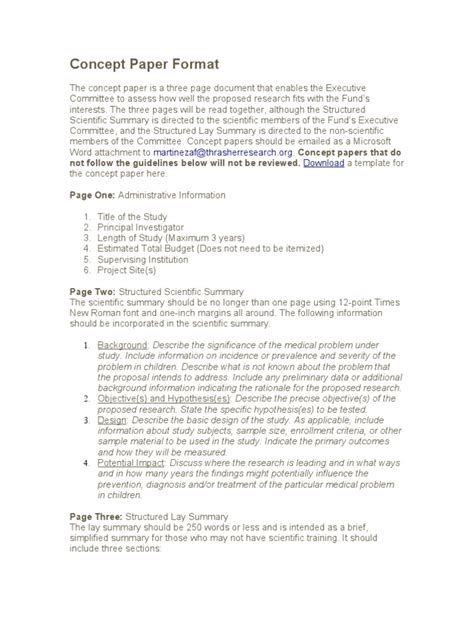 A concept paper provides a concise summary of the key elements of a funding. Concept Paper Format | Hypothesis | Goal