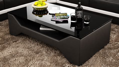 Trendy Design Black Leather Coffee Table With Glass Table Top My Aashis