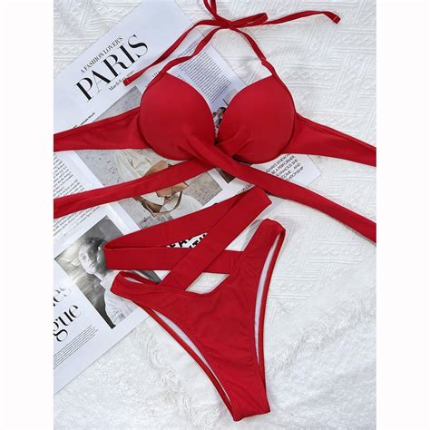 buy push up women swimsuit sexy bikini bandage bikini set high waist brazilian biquini cross
