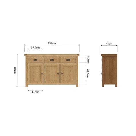 Kingsford Solid Oak Large Wide 3 Door Sideboard Rustic Cupboard