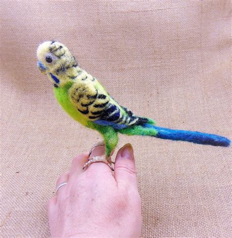 Needle Felted Budgie Green Budgerigar Ornament Felted Bird Figurine