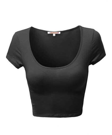 Women S Basic Solid Scoop Neck Slim Fit Short Sleeve Crop Tops Awtts0161 Black Ct11vncrcx9