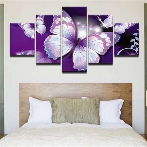 Purple Butterfly 18 Nature 5 Panel Canvas Art Wall Decor Canvas Storm