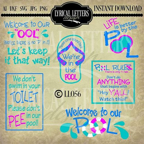 Svg cut files are a graphic type that can be scaled to use with the silhouette cameo or cricut. Pool SVG Pool Signs Pool Rules Welcome to our Pool LL056 ...