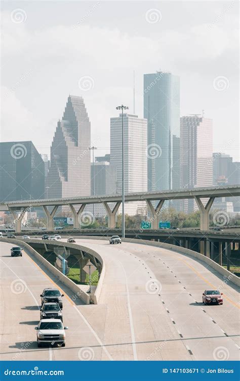 Interstate 45 And The Downtown Houston Skyline In Houston Texas