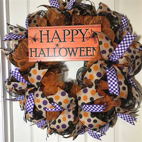 Halloween Front Door Decor Holiday Wreath Purple And Orange Etsy
