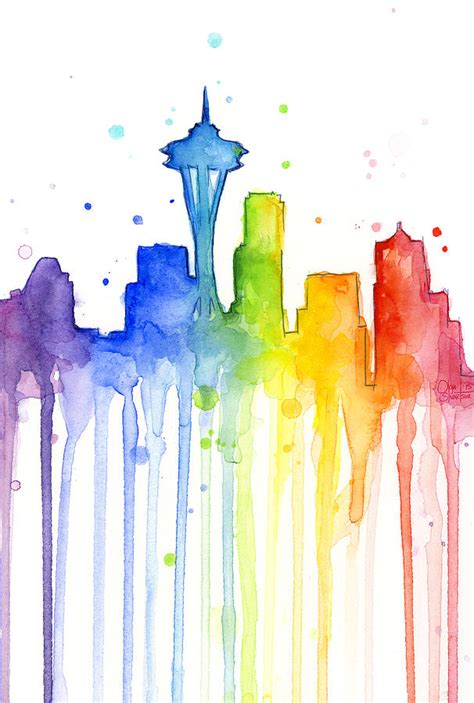 Seattle Rainbow Watercolor Painting By Olga Shvartsur Fine Art America